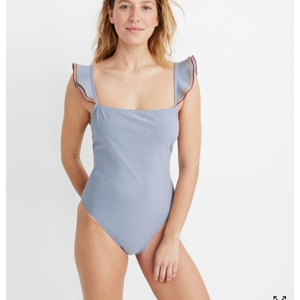 Madewell Ruffle-Strap One-Piece Swimsuit Women's Size 0 Color Gray/Blue